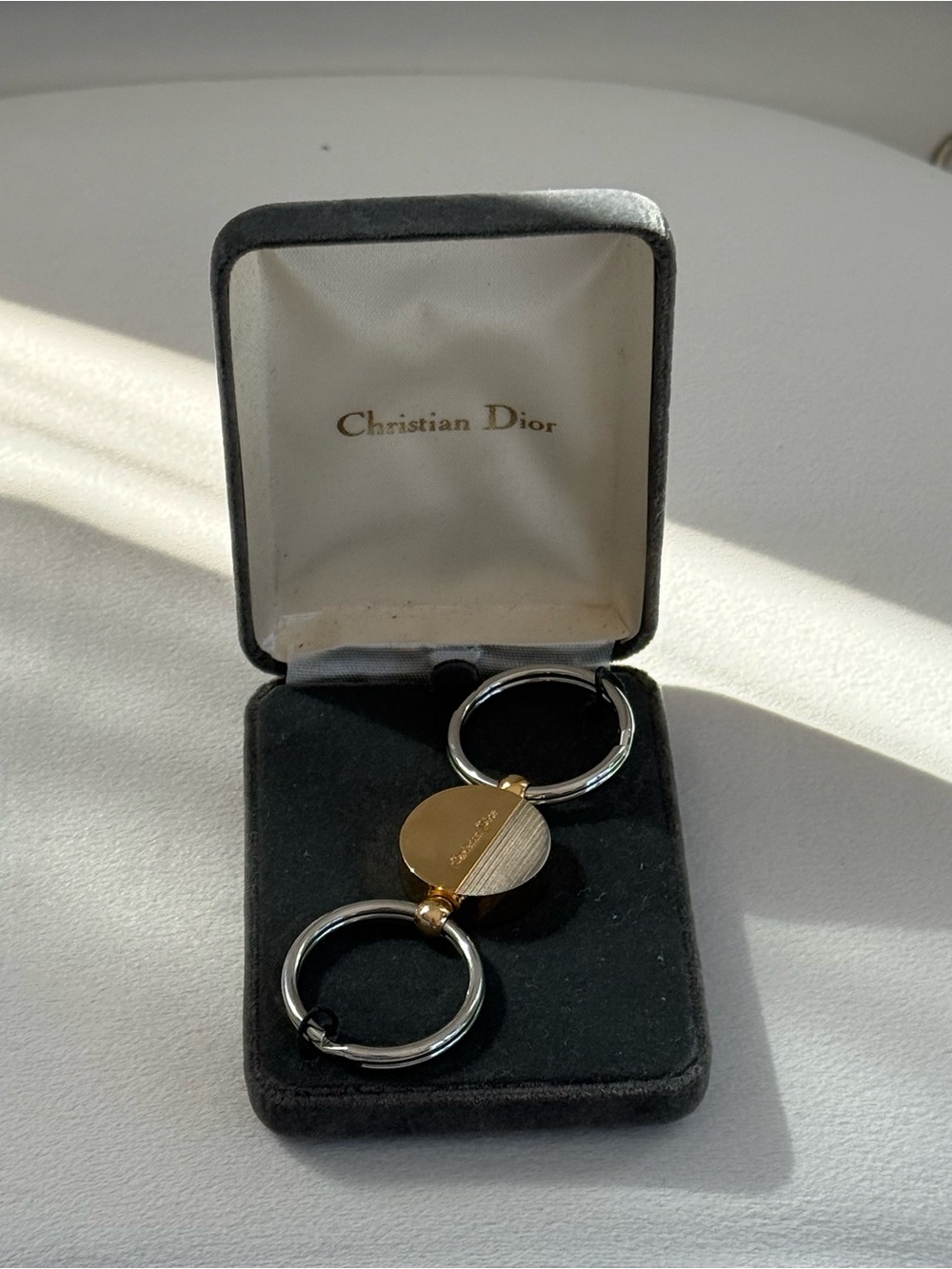 Dior Two-Tone Gold and Silver Round Medallion Keychain